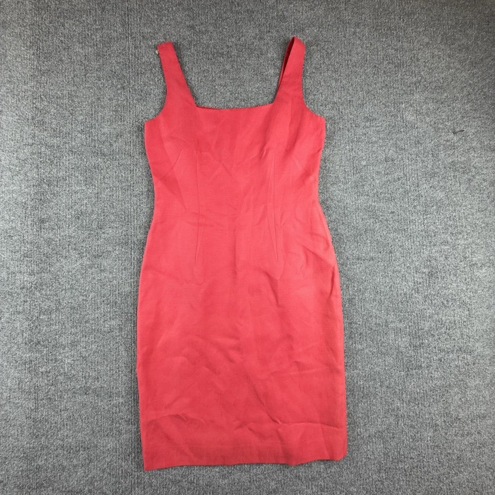 Dana Buchman Dress Womens 6 Pink Silk Linen Square Neck Sleeveless Sheath Work‎